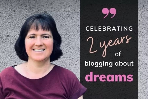 Picture of Jenny Needham, Heaven's dreasm messages, with text: Celebratinf 2 years of blogging about dreams