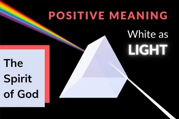 Picture of light shining through a prism, with text: Positive meaning of white as light, the Spirit of God