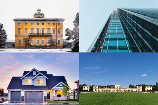 Pictures of a mansion, high rise building, family house, huge stately home